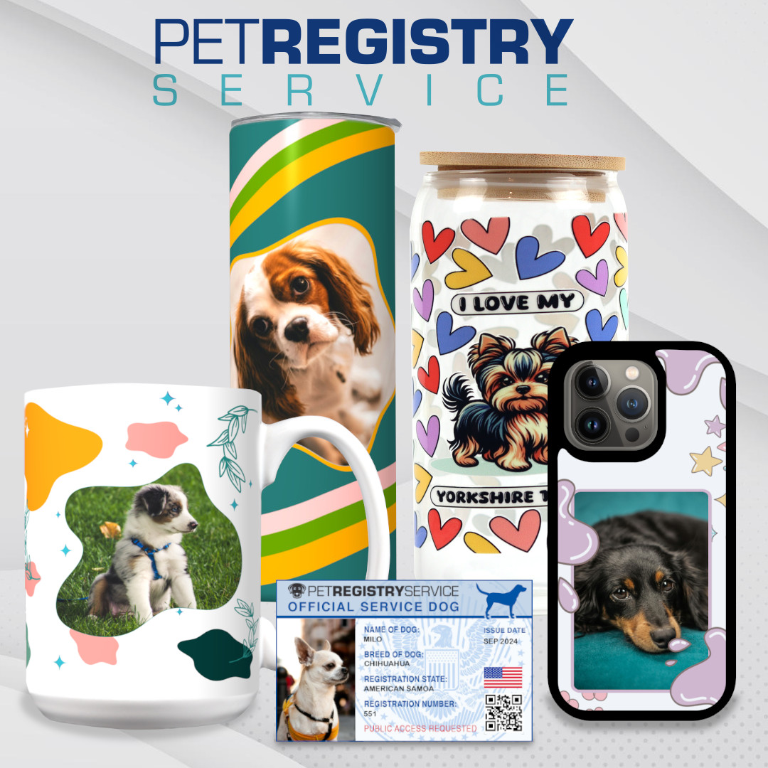 Customizable tumbler product tags pet registry service